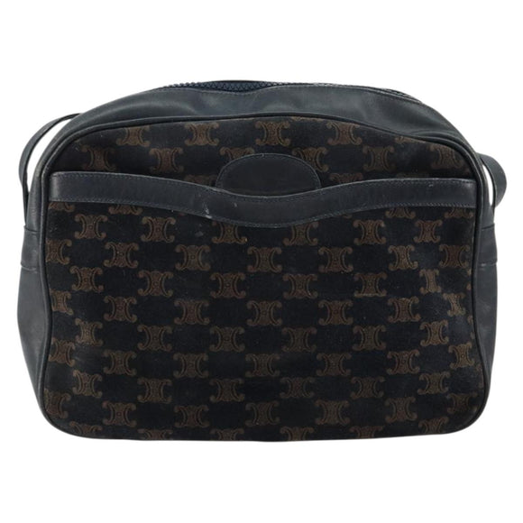 CELINE Macadam Canvas Shoulder Bag Black Gold Auth 152042