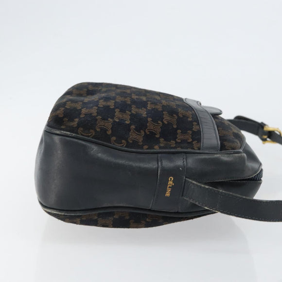 CELINE Macadam Canvas Shoulder Bag Black Gold Auth 152042