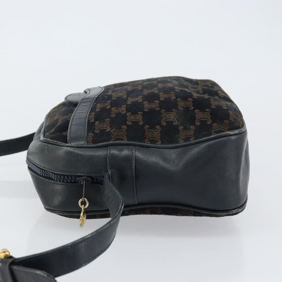 CELINE Macadam Canvas Shoulder Bag Black Gold Auth 152042