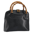 GUCCI Bamboo Hand Bag Leather Black Gold 000 1274 0290 Auth 152044-1