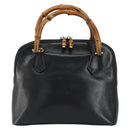 GUCCI Bamboo Hand Bag Leather Black Gold 000 1274 0290 Auth 152044-13