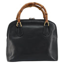 GUCCI Bamboo Hand Bag Leather Black Gold 000 1274 0290 Auth 152044-2
