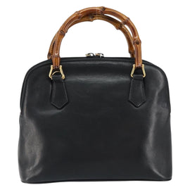 GUCCI Bamboo Hand Bag Leather Black Gold 000 1274 0290 Auth 152044 - 0