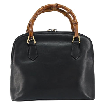 GUCCI Bamboo Hand Bag Leather Black Gold 000 1274 0290 Auth 152044 - 0