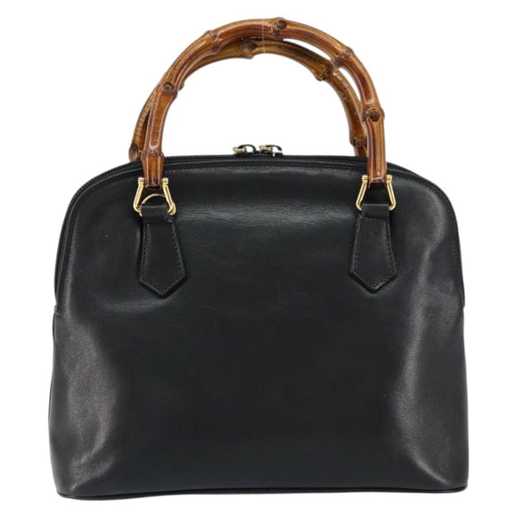 GUCCI Bamboo Hand Bag Leather Black Gold 000 1274 0290 Auth 152044