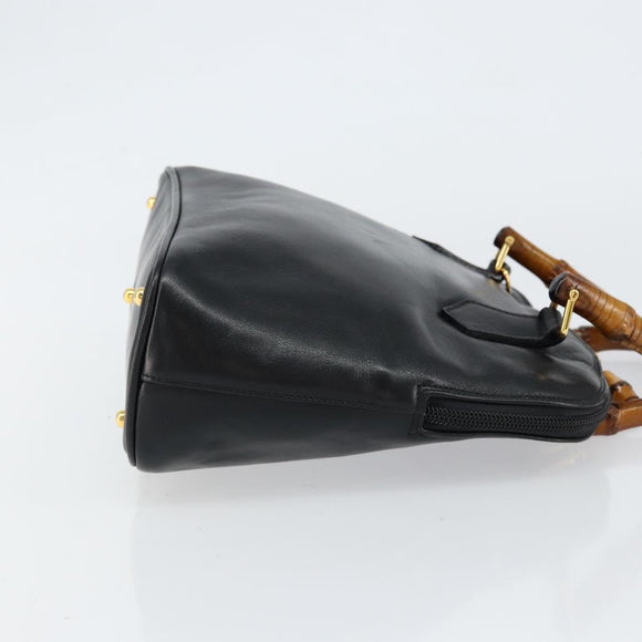 GUCCI Bamboo Hand Bag Leather Black Gold 000 1274 0290 Auth 152044