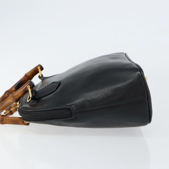 GUCCI Bamboo Hand Bag Leather Black Gold 000 1274 0290 Auth 152044