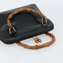 GUCCI Bamboo Hand Bag Leather Black Gold 000 1274 0290 Auth 152044-6