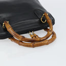 GUCCI Bamboo Hand Bag Leather Black Gold 000 1274 0290 Auth 152044-7