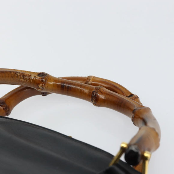 GUCCI Bamboo Hand Bag Leather Black Gold 000 1274 0290 Auth 152044