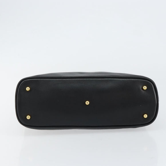 GUCCI Bamboo Hand Bag Leather Black Gold 000 1274 0290 Auth 152044