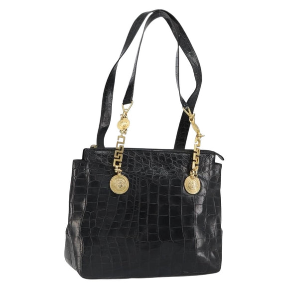 Gianni Versace Tote Bag Leather Black Gold Auth 152047