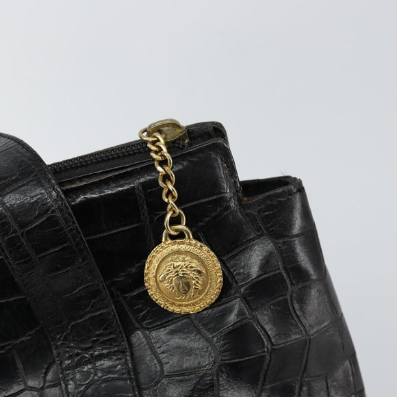 Gianni Versace Tote Bag Leather Black Gold Auth 152047