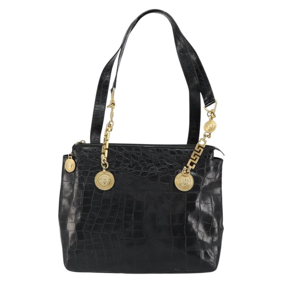 Gianni Versace Tote Bag Leather Black Gold Auth 152047