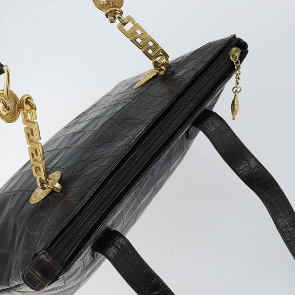 Gianni Versace Tote Bag Leather Black Gold Auth 152047