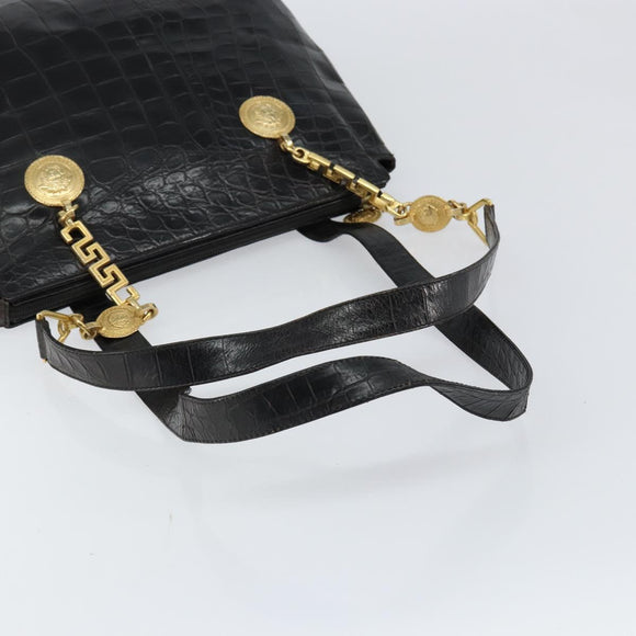 Gianni Versace Tote Bag Leather Black Gold Auth 152047