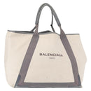 BALENCIAGA Navy Cabas M Hand Bag Canvas Leather White Silver 339936 Auth 152050-1