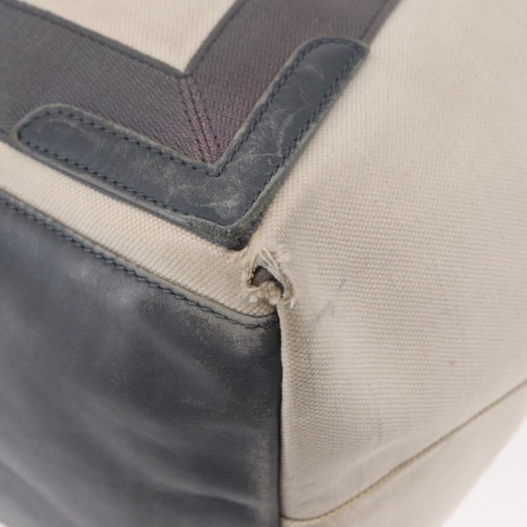 BALENCIAGA Navy Cabas M Hand Bag Canvas Leather White Silver 339936 Auth 152050