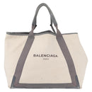 BALENCIAGA Navy Cabas M Hand Bag Canvas Leather White Silver 339936 Auth 152050-13