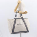 BALENCIAGA Navy Cabas M Hand Bag Canvas Leather White Silver 339936 Auth 152050-20