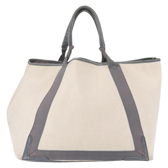 BALENCIAGA Navy Cabas M Hand Bag Canvas Leather White Silver 339936 Auth 152050