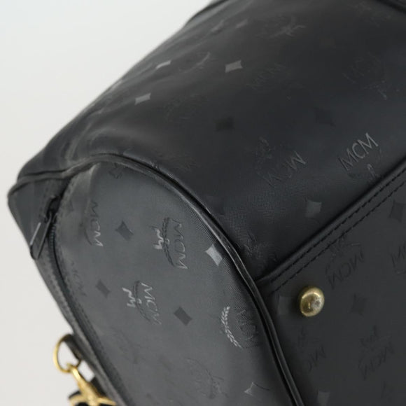 MCM Logogram Vicetos Boston Bag PVC 2way Black Gold Auth 152052