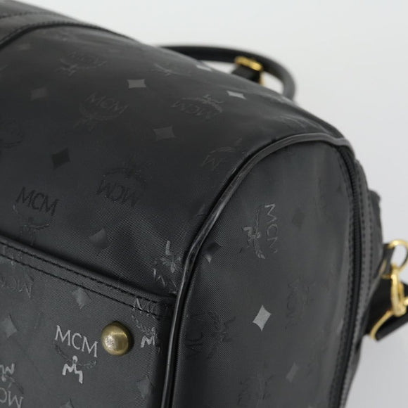 MCM Logogram Vicetos Boston Bag PVC 2way Black Gold Auth 152052
