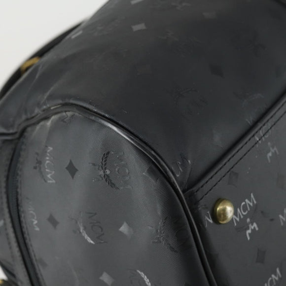 MCM Logogram Vicetos Boston Bag PVC 2way Black Gold Auth 152052