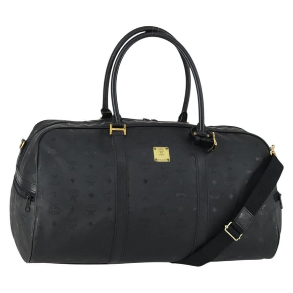 MCM Logogram Vicetos Boston Bag PVC 2way Black Gold Auth 152052