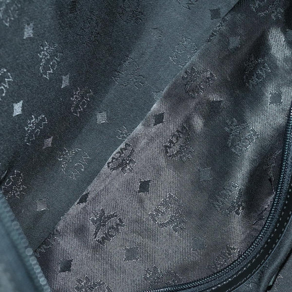 MCM Logogram Vicetos Boston Bag PVC 2way Black Gold Auth 152052