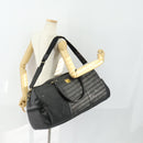 MCM Logogram Vicetos Boston Bag PVC 2way Black Gold Auth 152052-26