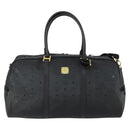 MCM Logogram Vicetos Boston Bag PVC 2way Black Gold Auth 152052-13