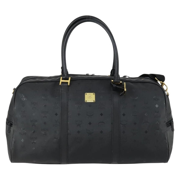 MCM Logogram Vicetos Boston Bag PVC 2way Black Gold Auth 152052