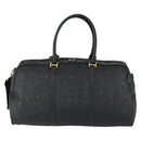 MCM Logogram Vicetos Boston Bag PVC 2way Black Gold Auth 152052-2