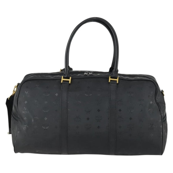 MCM Logogram Vicetos Boston Bag PVC 2way Black Gold Auth 152052