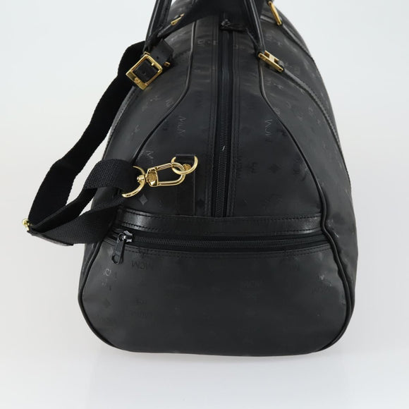 MCM Logogram Vicetos Boston Bag PVC 2way Black Gold Auth 152052