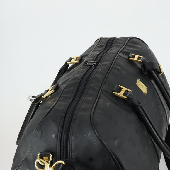 MCM Logogram Vicetos Boston Bag PVC 2way Black Gold Auth 152052