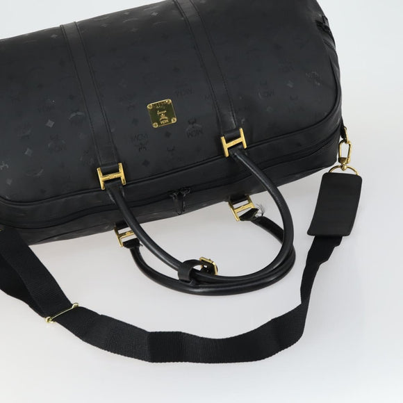 MCM Logogram Vicetos Boston Bag PVC 2way Black Gold Auth 152052