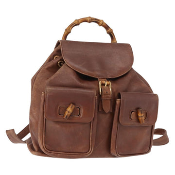 GUCCI Bamboo Backpack Leather Brown Gold 003 2058 0016 Auth 152053