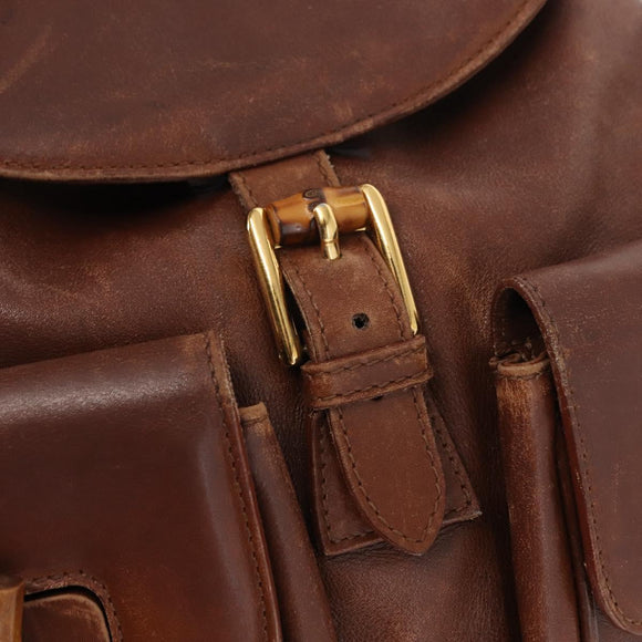 GUCCI Bamboo Backpack Leather Brown Gold 003 2058 0016 Auth 152053