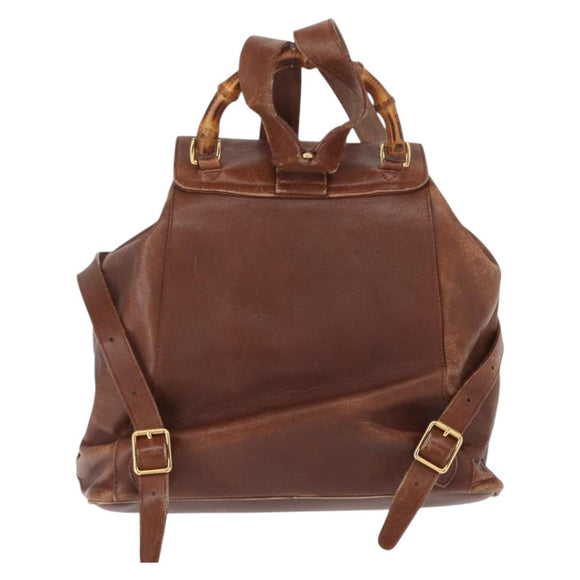 GUCCI Bamboo Backpack Leather Brown Gold 003 2058 0016 Auth 152053