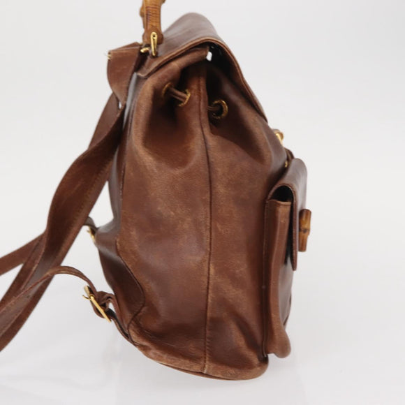 GUCCI Bamboo Backpack Leather Brown Gold 003 2058 0016 Auth 152053