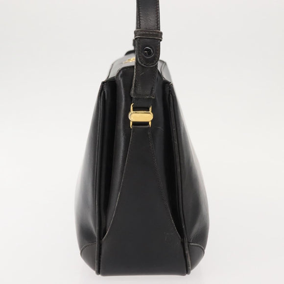 GUCCI Shoulder Bag Leather Black Gold Auth 152055