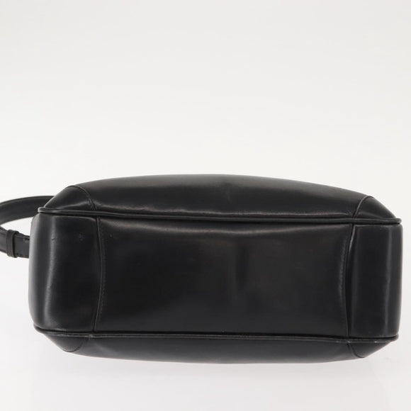 GUCCI Shoulder Bag Leather Black Gold Auth 152055