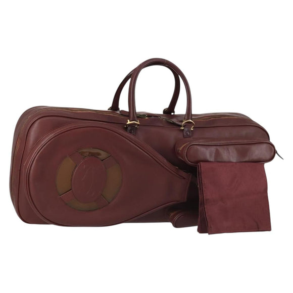 CARTIER Must Line Tennis Bag Leather Bordeaux Gold Auth 152057