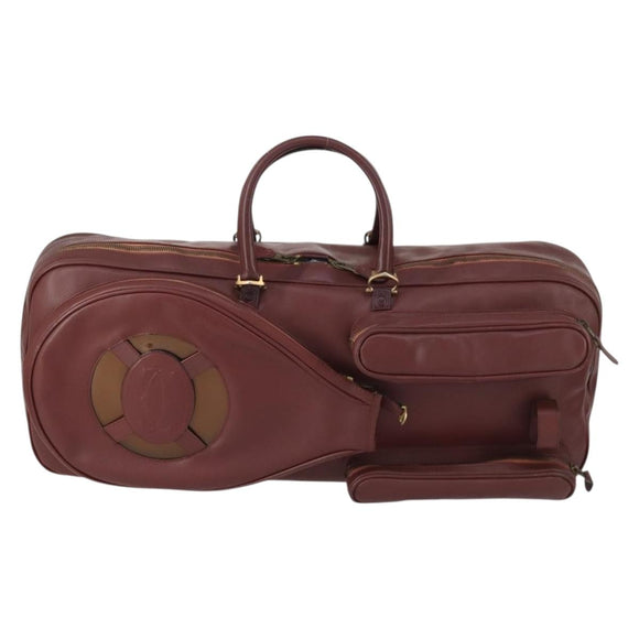 CARTIER Must Line Tennis Bag Leather Bordeaux Gold Auth 152057