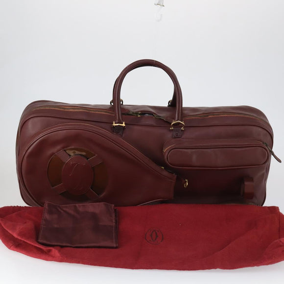 CARTIER Must Line Tennis Bag Leather Bordeaux Gold Auth 152057