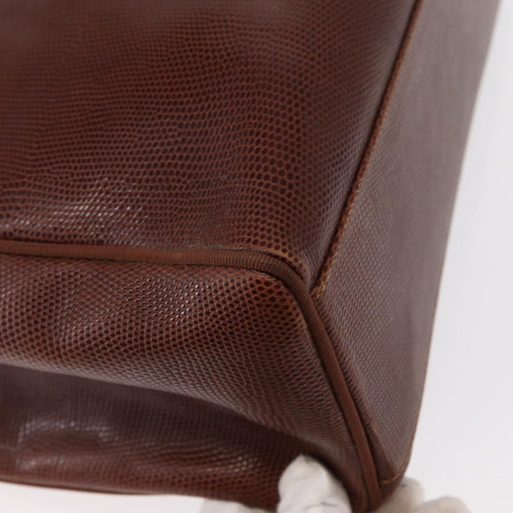 Salvatore Ferragamo Tote Bag Leather Embossed Brown Gold Auth 152061