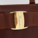 Salvatore Ferragamo Tote Bag Leather Embossed Brown Gold Auth 152061-10