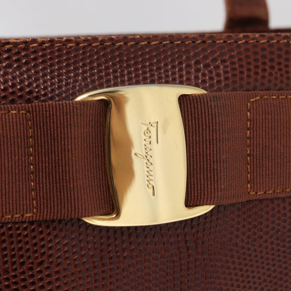 Salvatore Ferragamo Tote Bag Leather Embossed Brown Gold Auth 152061